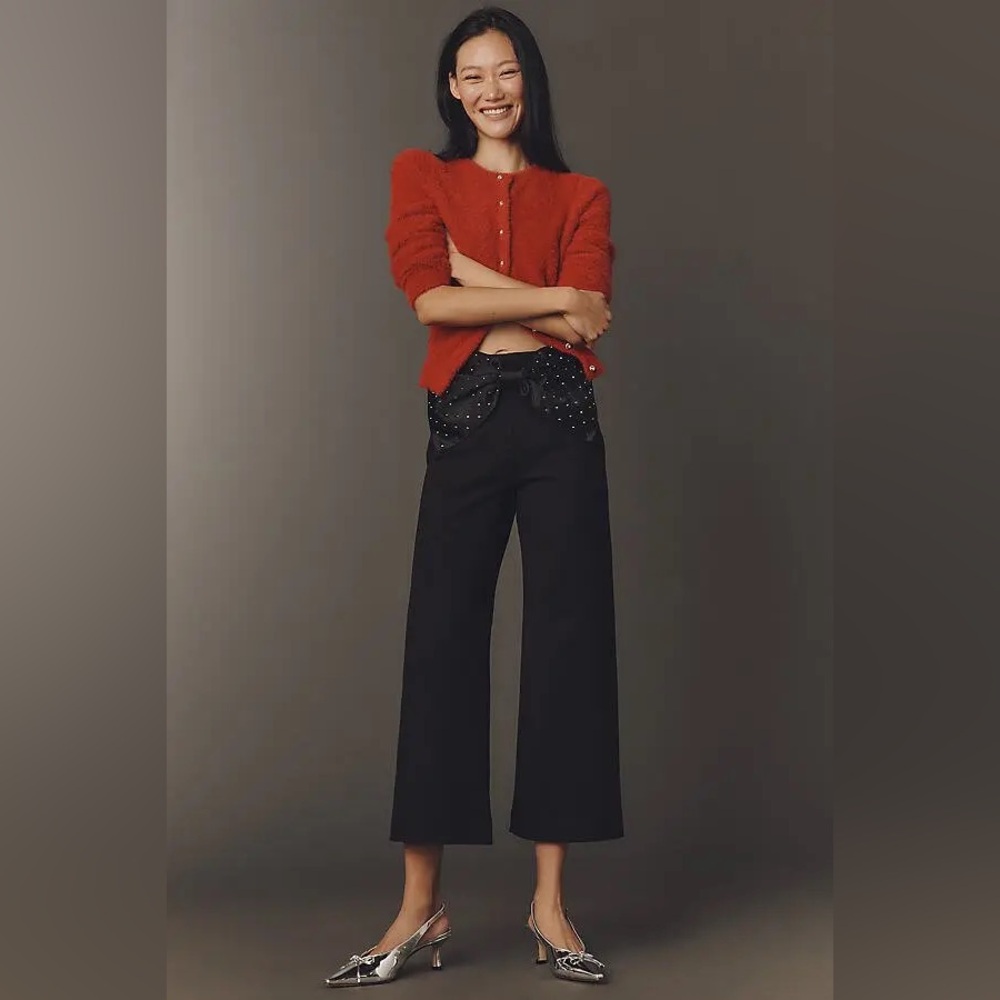 NWT Anthropologie Maeve Colette Studded Bow High-Waist Black Trousers -